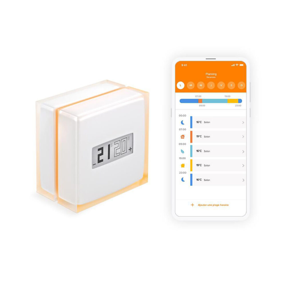 Thermostat Intelligent Netatmo- compatible avec chaudières individuelles (électrique, gaz, fioul, bois), pompes à chaleur et pompes à chaleur et poêles à bois/granulés